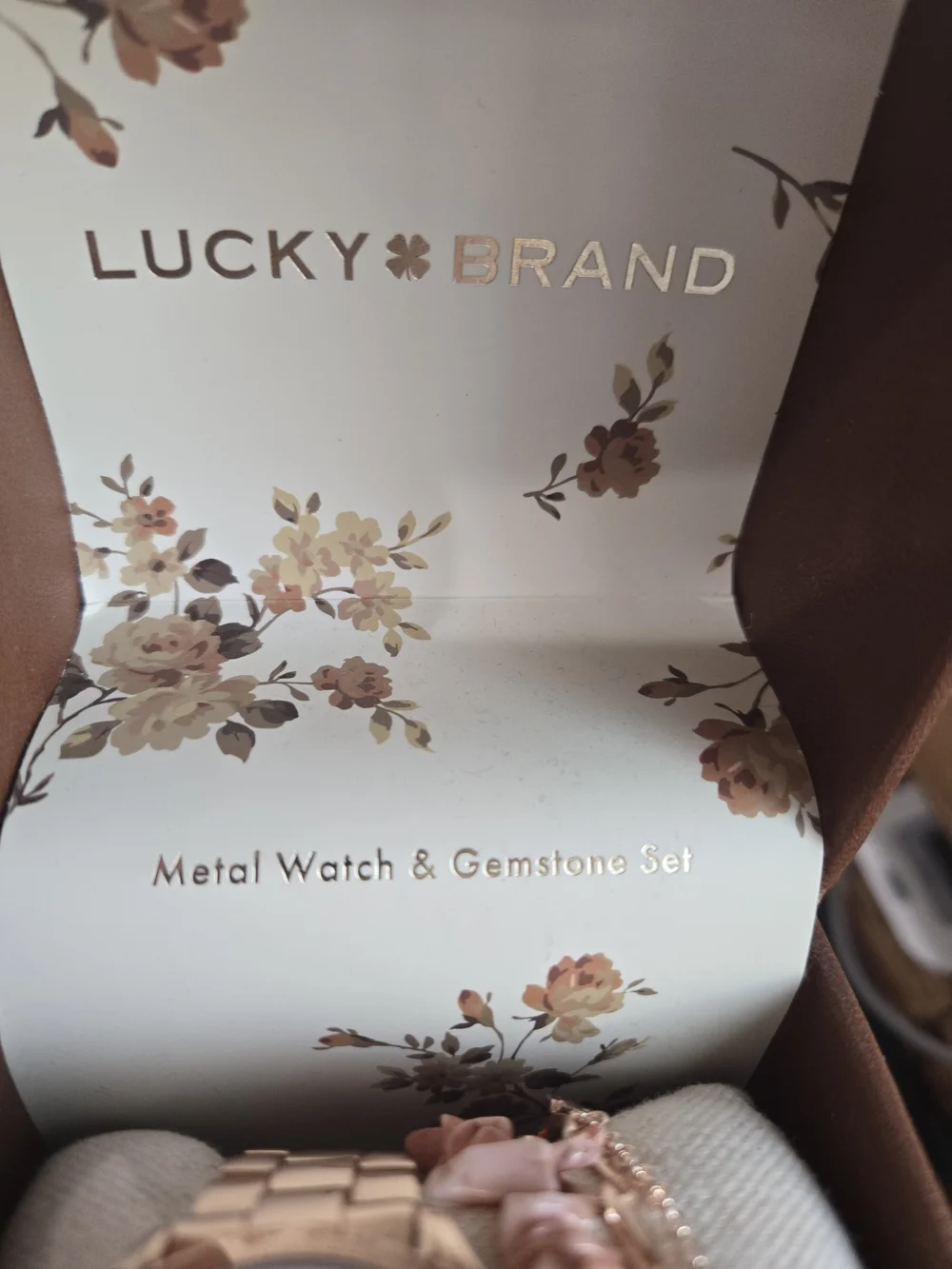 Lucky Brand Rose Gold Watch with Pink Bead and Charm Bracelets